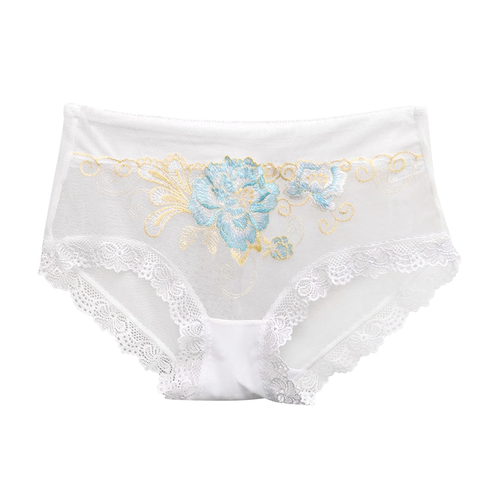 Sexy Panties Women Flower Embroidery Briefs See Through Lace Mesh Underwear Cotton Crotch Lingerie Cheeky Underpants
