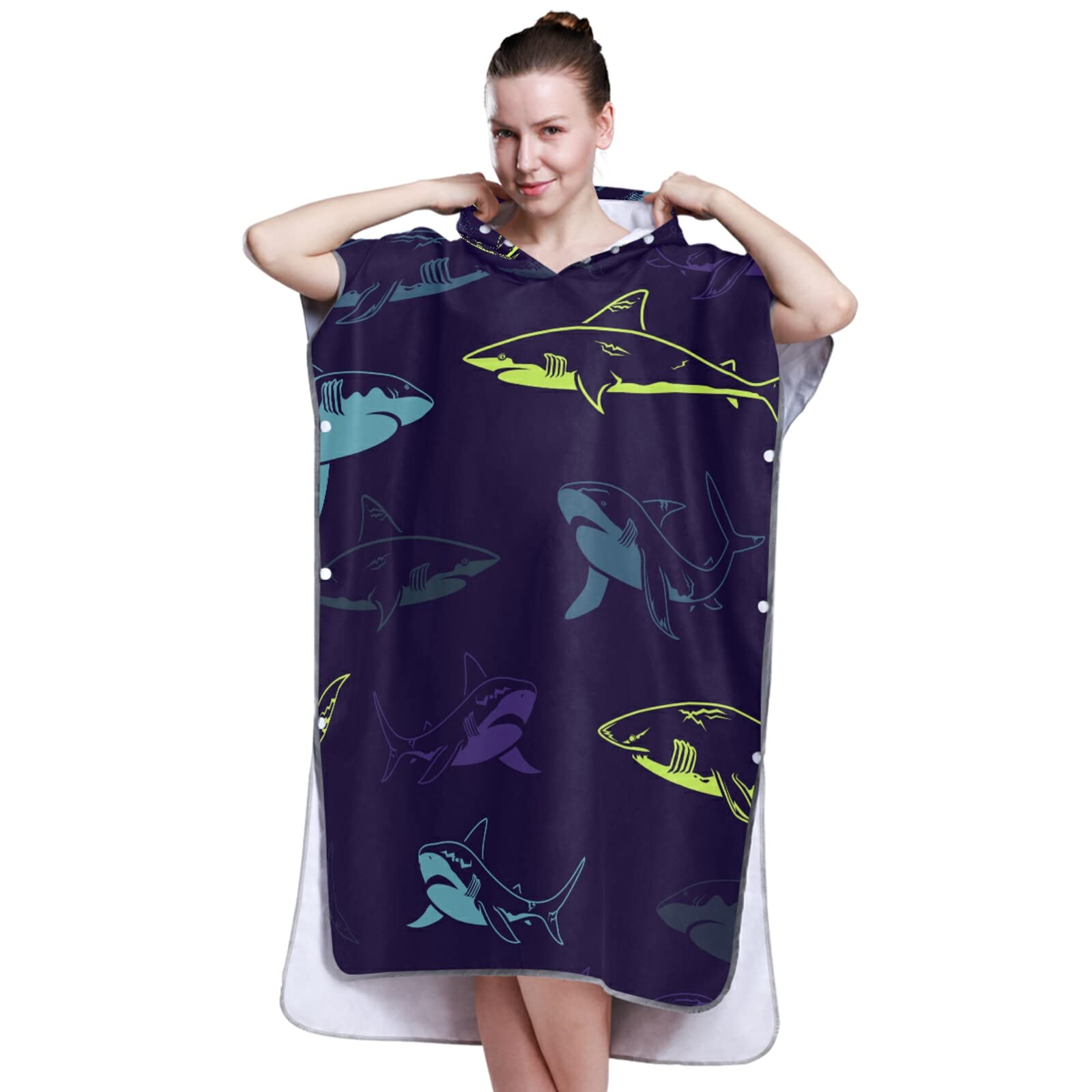 Vestaglia per il cambio di poncho da surf per adulti, senza cuciture, con cappuccio e tasca, ad asciugatura rapida, asciugamano in microfibra, per bagno, spiaggia, all'aperto