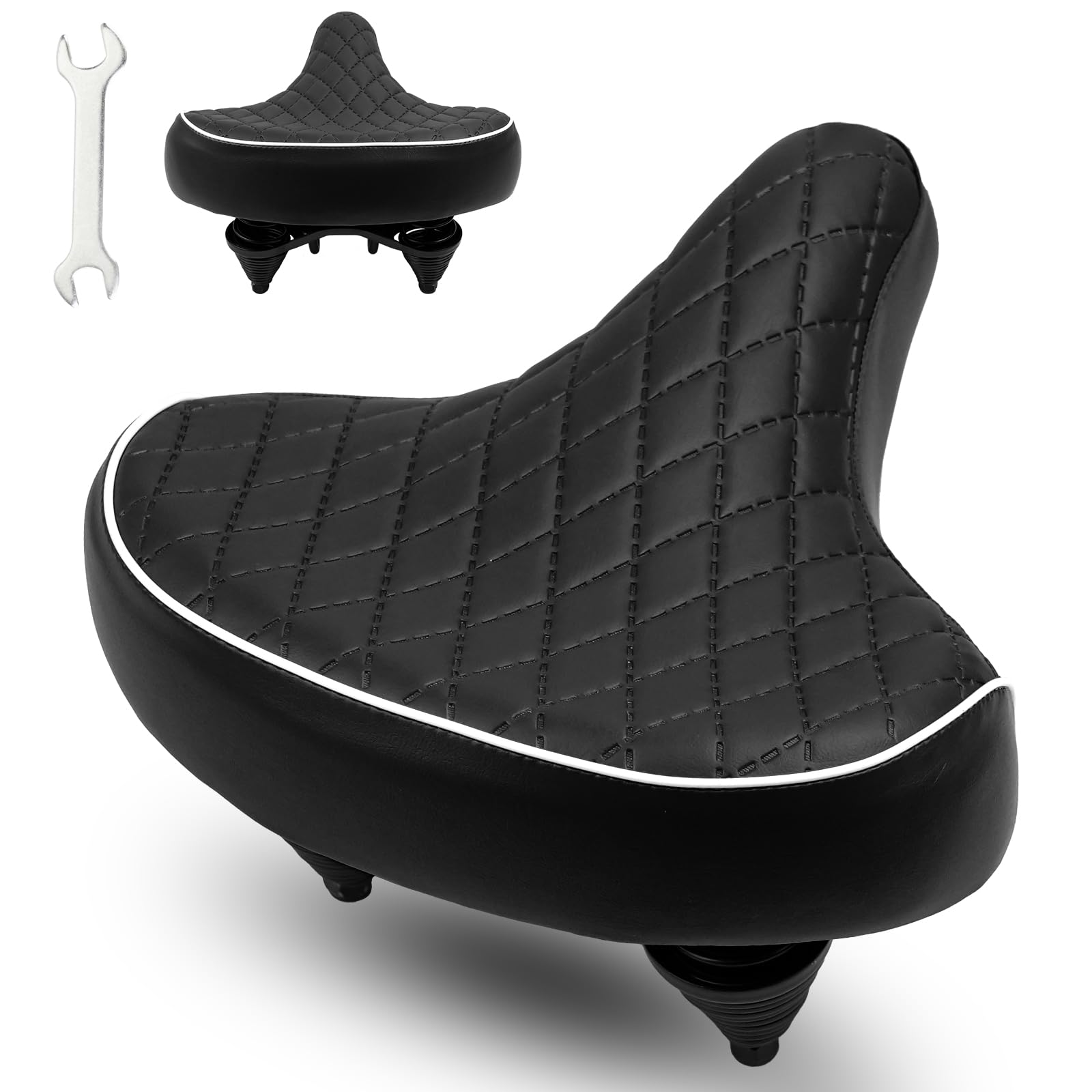 Bicycle Saddle Comfort Saddle - High Quality City Saddle with PU Leather, Memory Foam & Tool - for City Bike, Trekking Bike, Mountain Bike, Women's Bike, Cruiser & Retro Bike (Black-02)