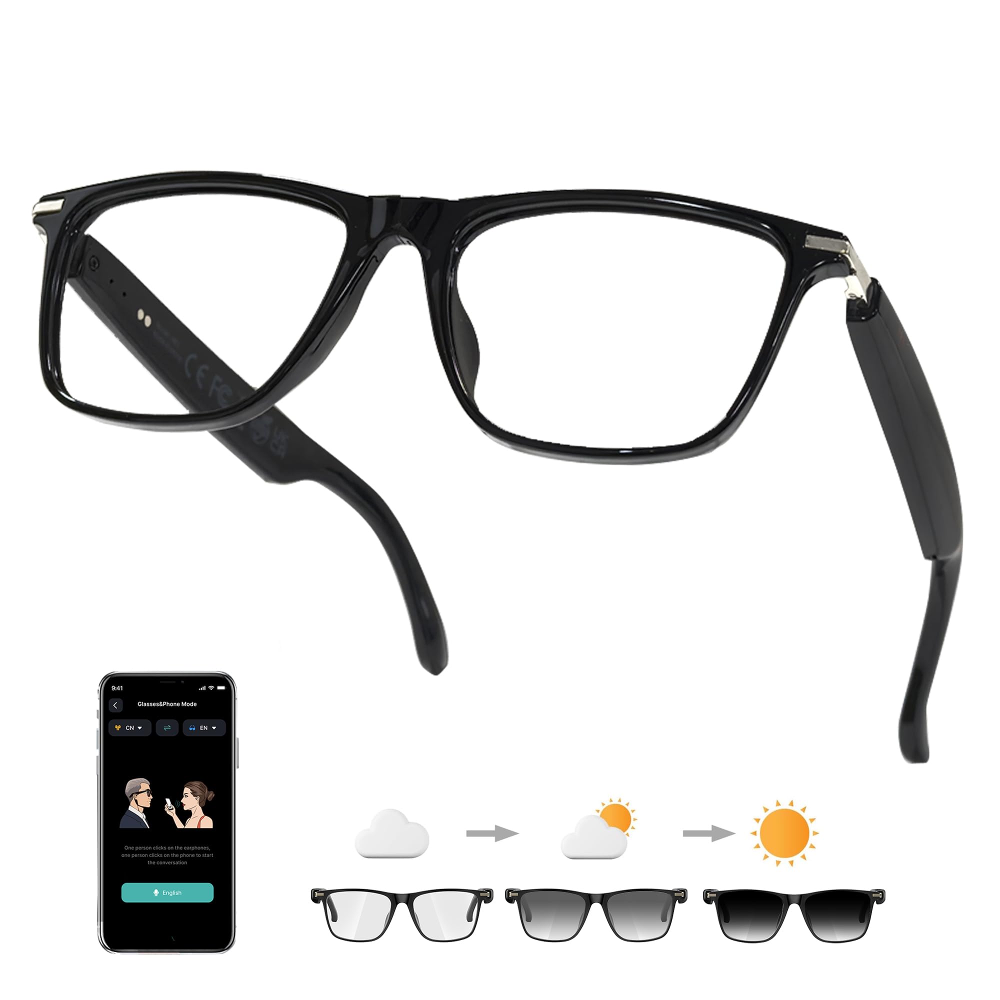 AI Smart Glasses Bluetooth 5 3 Glasses for Men Women Translation Glasses with 164 Language Physical Color Changing