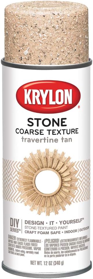 Krylon K18203 Coarse Stone Texture Finish Spray Paint, Travertine Tan, 12 Ounce