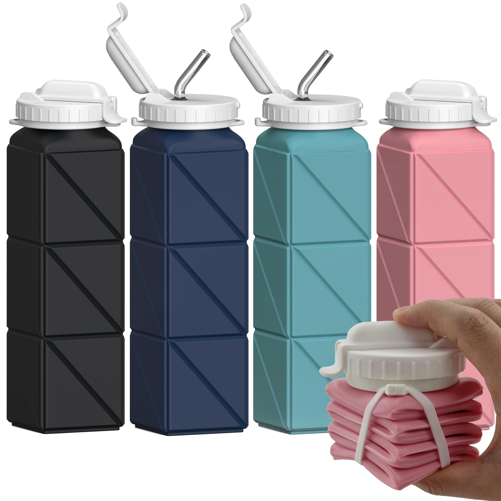 BEAUTAIL Bouteilles d'eau pliables en silicone de 600 ml, légères, réutilisables, étanches pour les voyages, le camping, la randonnée, le cyclisme, le yoga, les sports de plein air