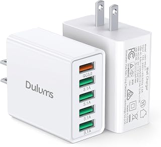 Dulums 50W 5-Port USB Wall Charger Block, 2-Pack QC 3.0 Fast Multiport Charger for iPhone 17/16/15/14, Galaxy S24, iPad, Android