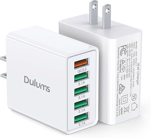 Bloque de cargador de pared USB de 50 W, paquete de 2 cargadores de 5 puertos, bloque de carga rápida QC 3.0, caja multipuerto, cubo de ladrillo,