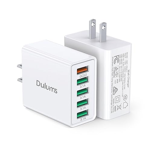 50W USB Wall Charger Block,2Pack 5-Port Charger Fast Charging Block QC 3.0 Multiport Box Brick Cube USB A Wall Plug for iPhone 17/16/15/14 Pro Max Plus, iPad,Galaxy, LG, Moto, Android Phones,AirPorts - 50W white