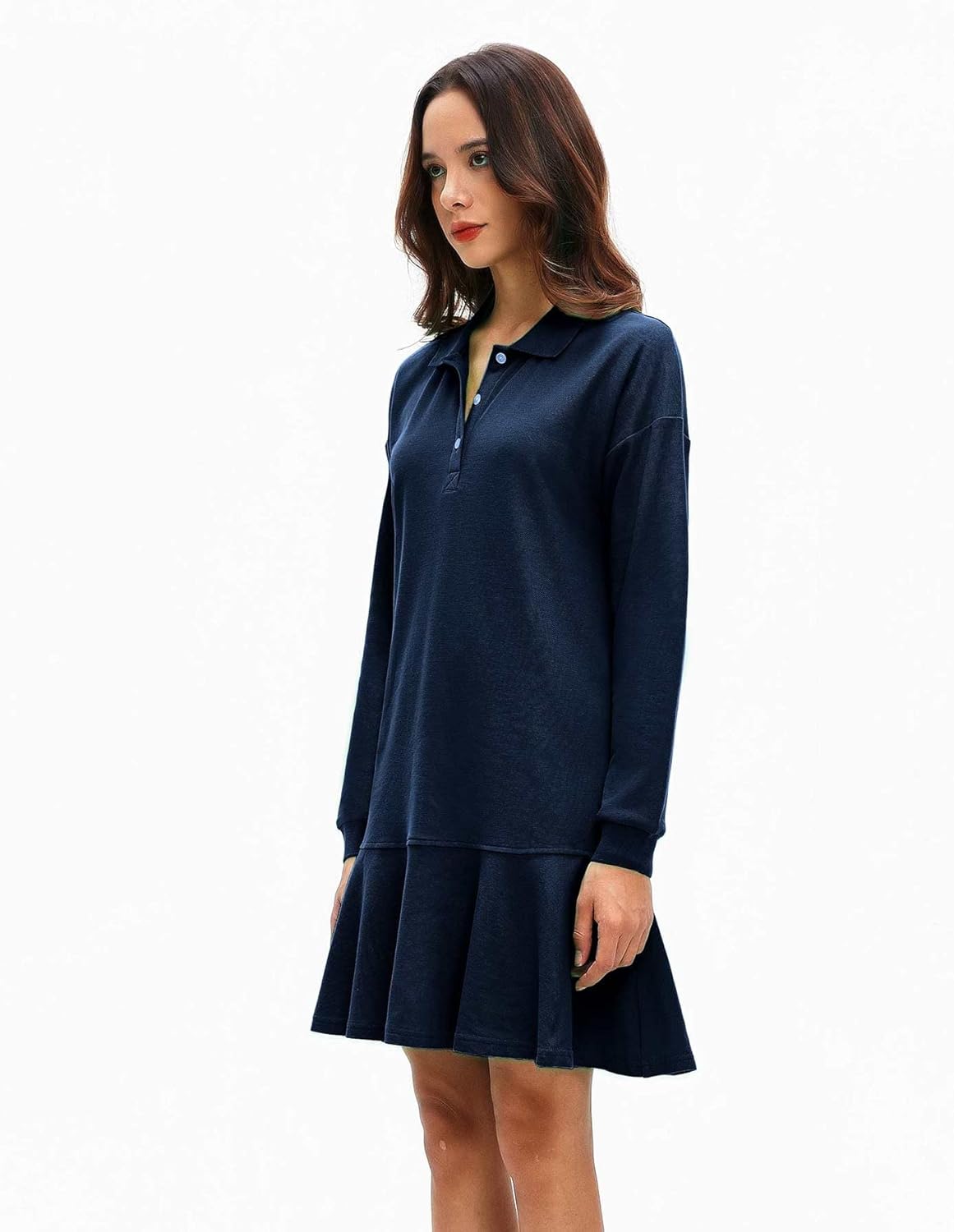 Women's Polo Dress Long Sleeve Collared V-Neck Ruffle Hem Mini Dresses for 2026 Spring - Image 5
