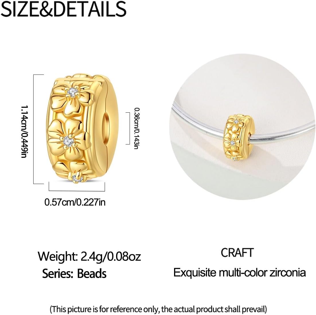 Gold Clip Stopper Charms for Pandora Bracelet Spacers Bead Charms for Women DIY Jewelry Gifts