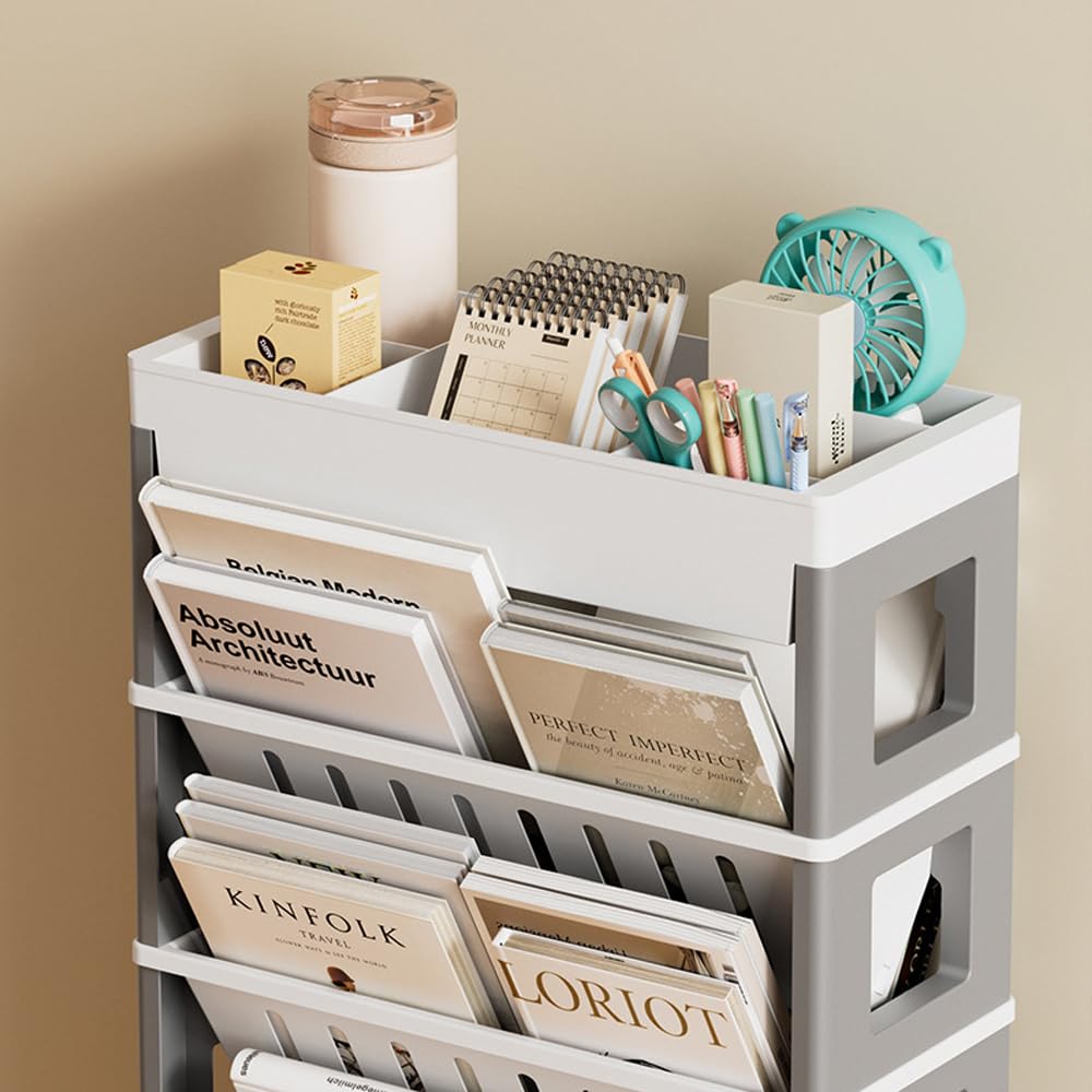 NUODWELL Bibliothèque mobile avec roulettes, organisateur de rangement amovible en plastique pour enfants, grande capacité, chariot bureau, dortoir, salle de classe