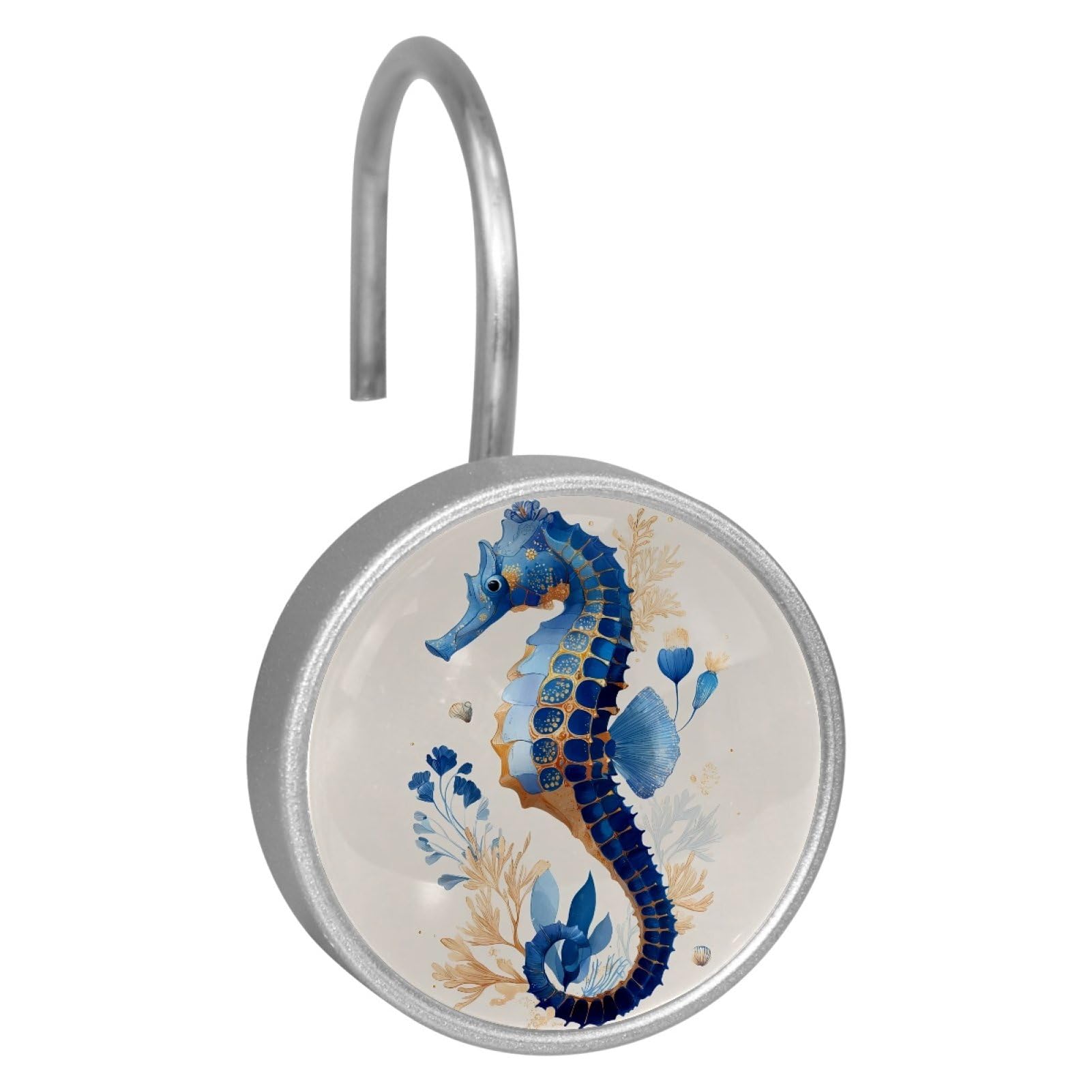 Set of 12 Stainless Steel Shower Curtain Hooks, Shower Rings for Bathroom, Rustproof Decorative Shower Hangers for Bedroom Living Room Shower Curtain Rod (Seahorse Leaves)