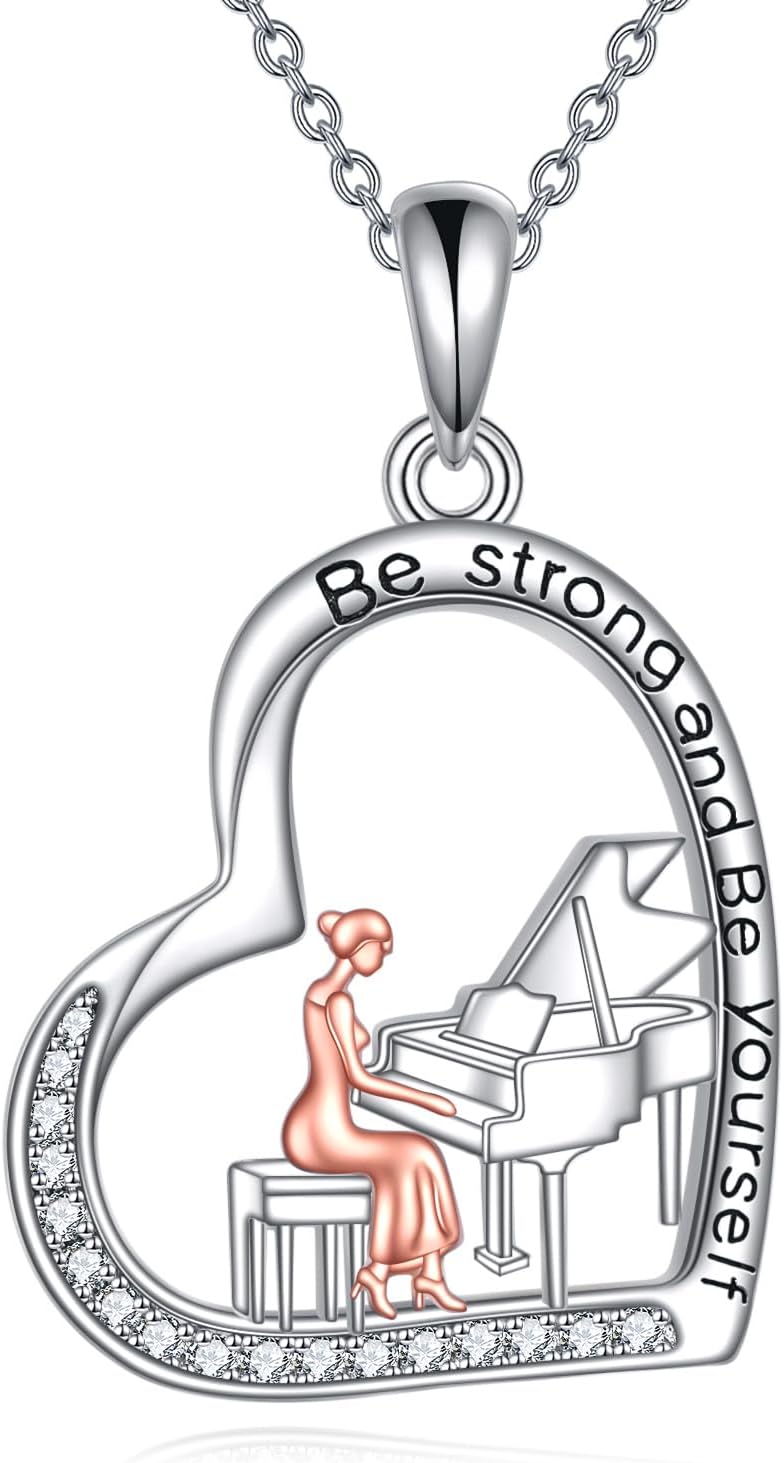 POPLYKE Sports Gifts for Girls Sterling Silver Gymnastics/Ballerina/Piano/Reading Heart-Shaped Pendant Necklace for Women