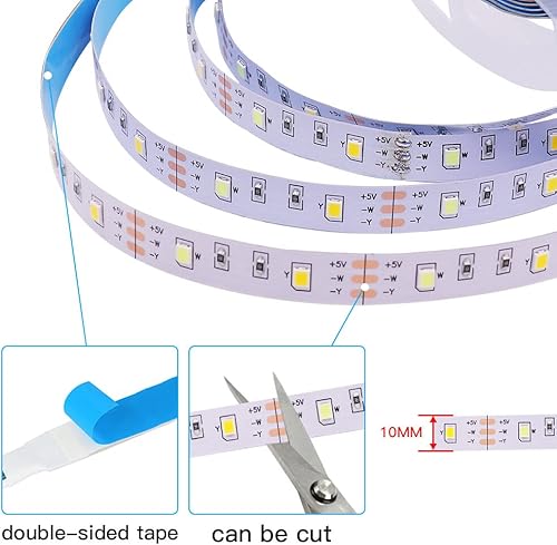 Miniatura 5 de Xunata Cinta de luces LED regulables USB de 3000 K-6500 K, CC 5 V 13.1 pies, tiras LED blancas frías a cálidas para interiores, cambio de