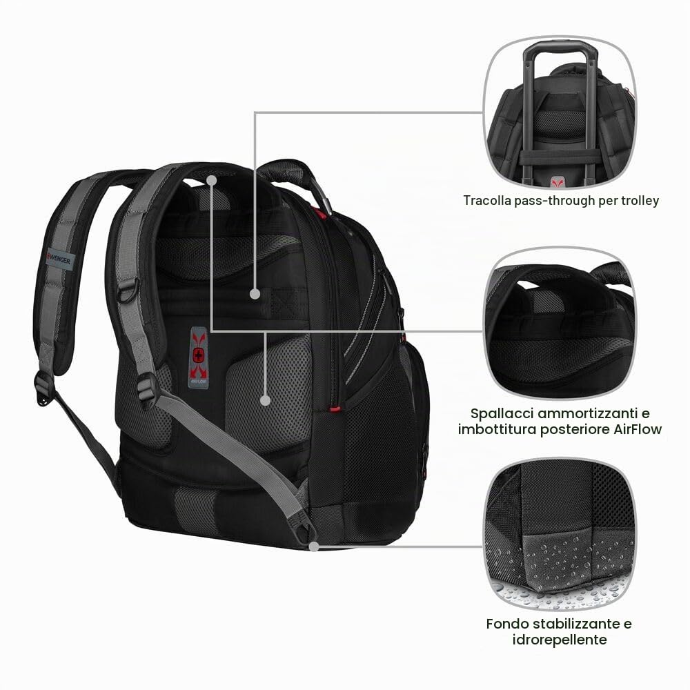 WENGER Zaino Porta PC Synergy con Tasca per Tablet, Notebook 16”, Tablet 10”, 26 l, Uomo Donna, Ufficio Viaggi di Lavoro Università, Nero/Grigio, 600635