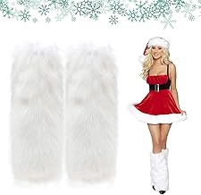 Women's Plush Leg Warmers, Winter Fur Legs, Long Boots Cuffs for Women, Gaiters Women's Fur Clothing, For Boots, Warm In Winter, Woman, 40 cm, Blan