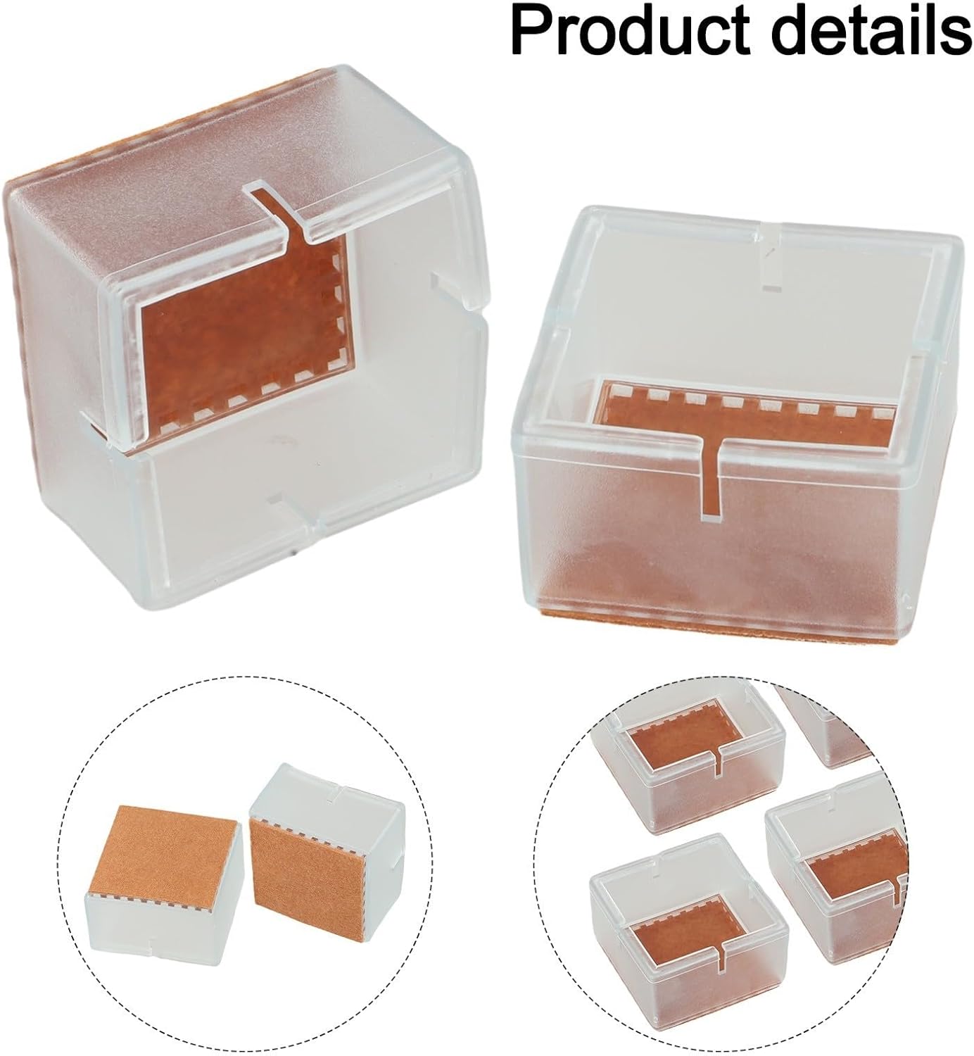 Silicone Chair Leg Square, Clear Table Leg Covers for Furniture Feet Protectors Non Slip, Anti Scratch Pads for Hardwood Floors, Noise Reduction Floor(49-55mm)