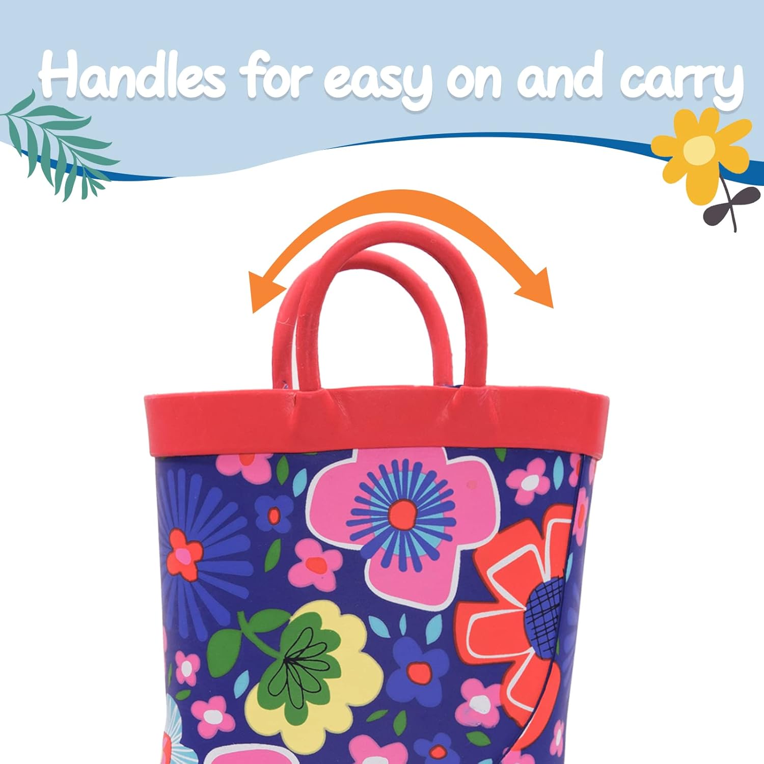 K KomForme Kids Rain Boots Waterproof Printed Rubber boots with Handles 9 Toddler Spring