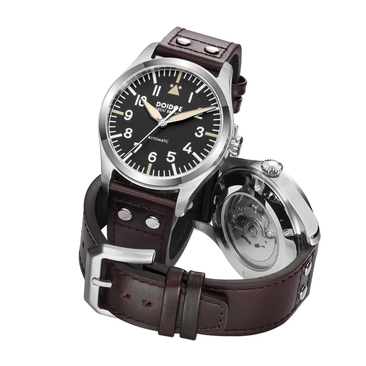 Boyarca Reloj piloto mecánico de movimiento automático, reloj de pulsera Flieger para buceo, relojes de cristal de zafiro para hombre