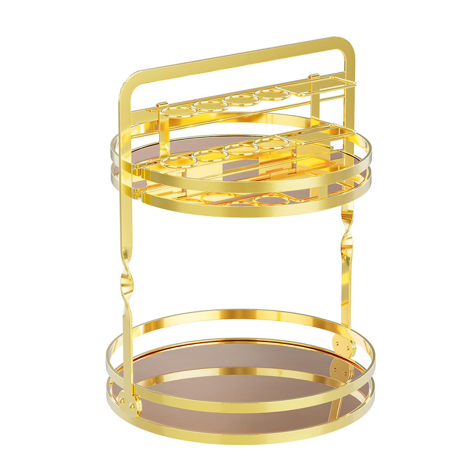 Piceioep Degree Rotating Beauty Storage with Brush Holder and Jewelry Hook Double Layer Space for Cosmetics Skincare Scent Bathroom Countertop Planner