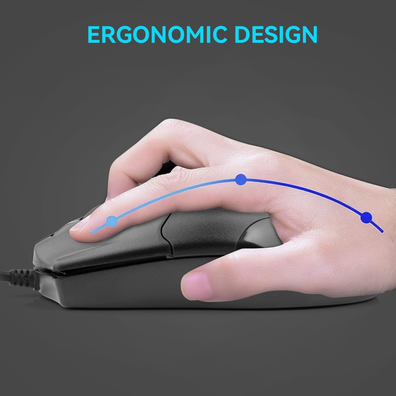 ONE-UP Przewodowa mysz biurowa, interfejs USB, ergonomiczna konstrukcja, mysz optyczna z 3 przyciskami, 1000 DPI, kompatybilna z laptopami i komputerami stacjonarnymi z systemem Windows/Mac