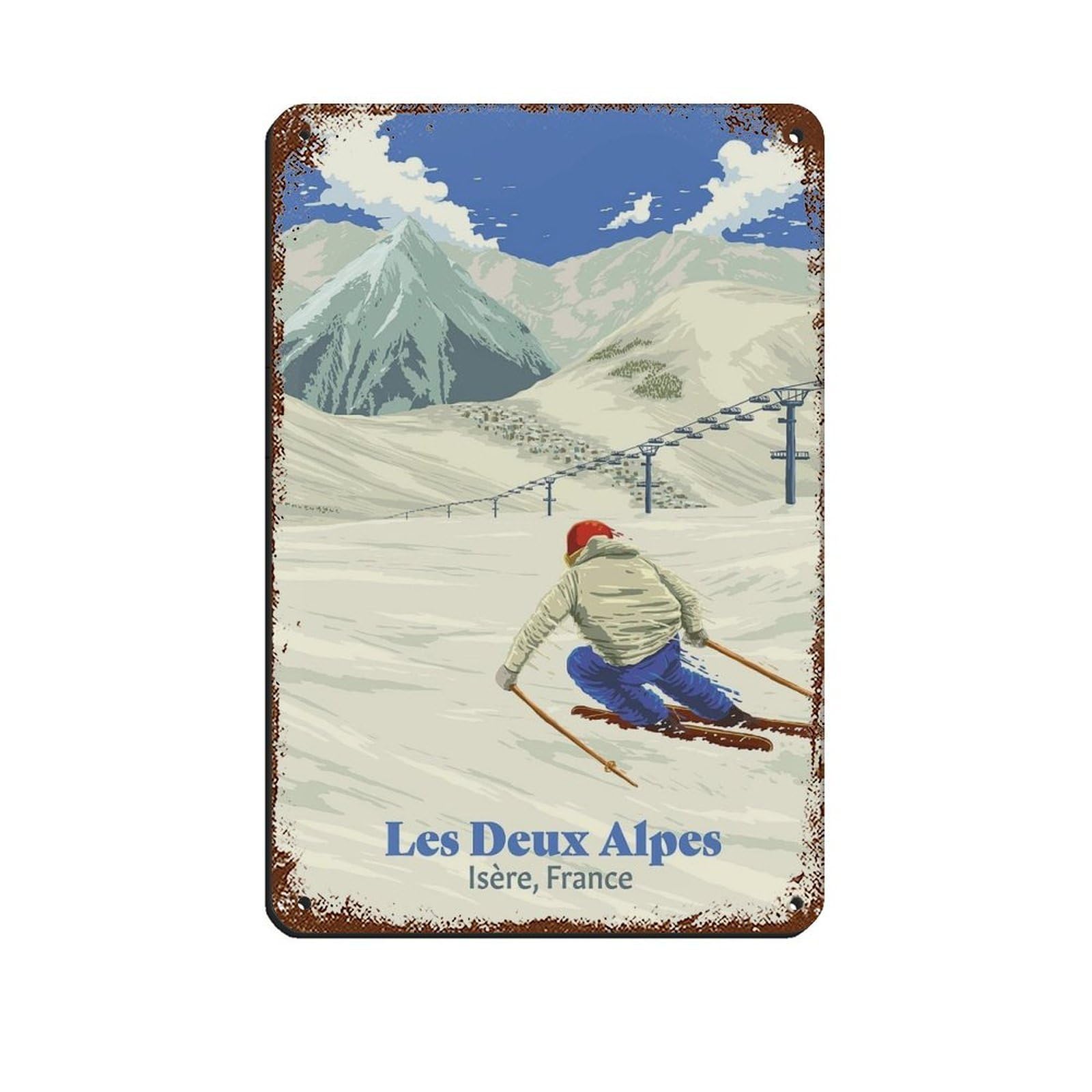 Poster Vintage Deux Alpes : Déco Murale Métal Ski pour Bar et Chalet