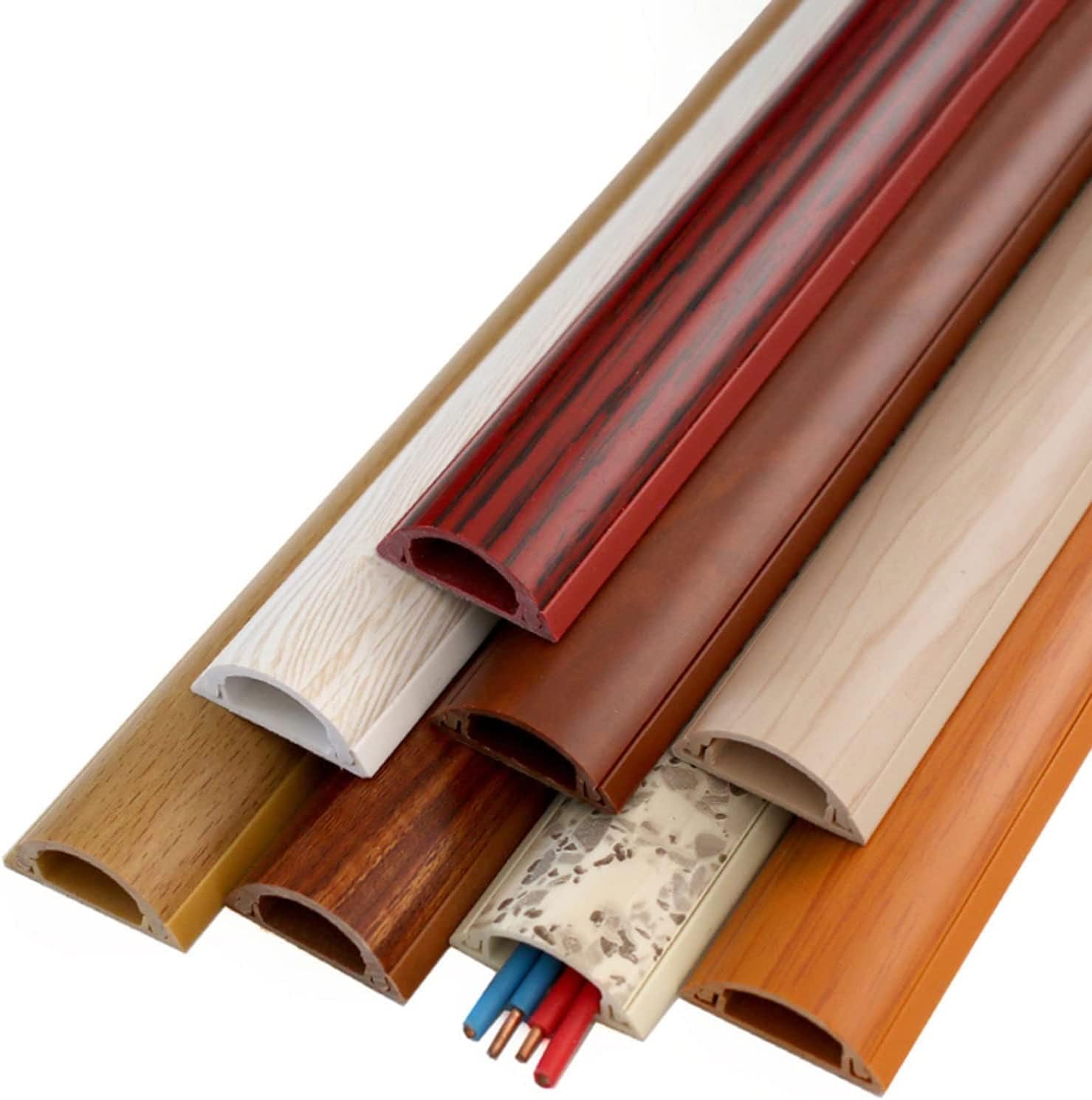 Cord Cover,Cord Covers for Wires on Floor, Semi-Circle Floor Cable Cover, Self Adhesive Floor Cable Cover, Wood Grain Color