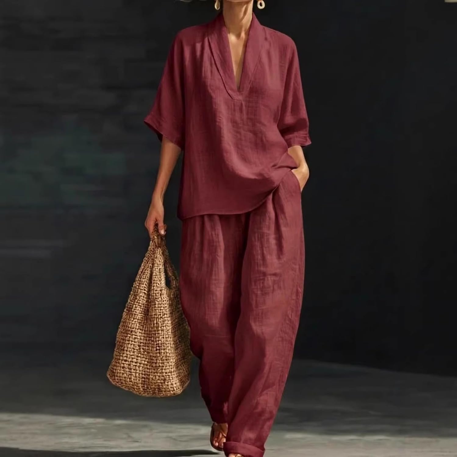 Women's Spring Off Shoulder Crop Top and Wide Leg Pants Set