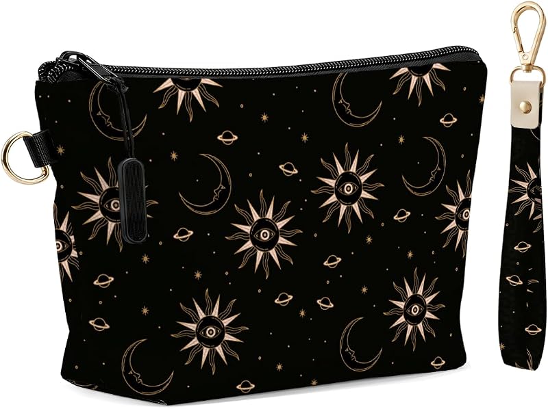 Necessaire de maquiagem Fokongna com pulseira e chaveiro, Gold Sun Moon Star, pacote com 2