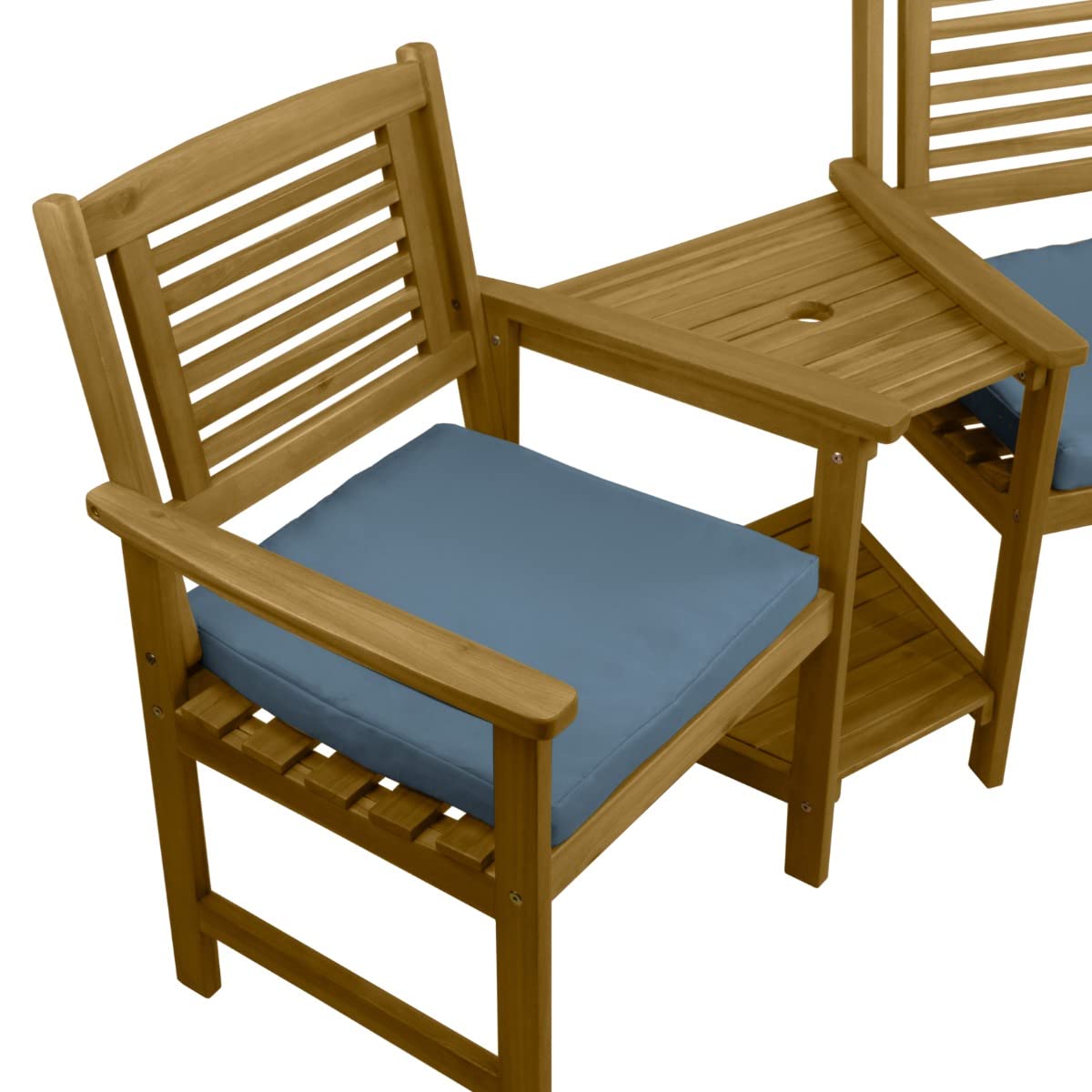Doppel Gartenbank mit Tisch Loveseat Wetterfest 2-Sitzer Akazie Adirondack Liebessitz Sitzbank Sonnenschirmloch Ecksitz Eckbank Terrasse Balkon Gartenmöbel 320kg Kapazität Akazienholz 2 GRATIS Kissen