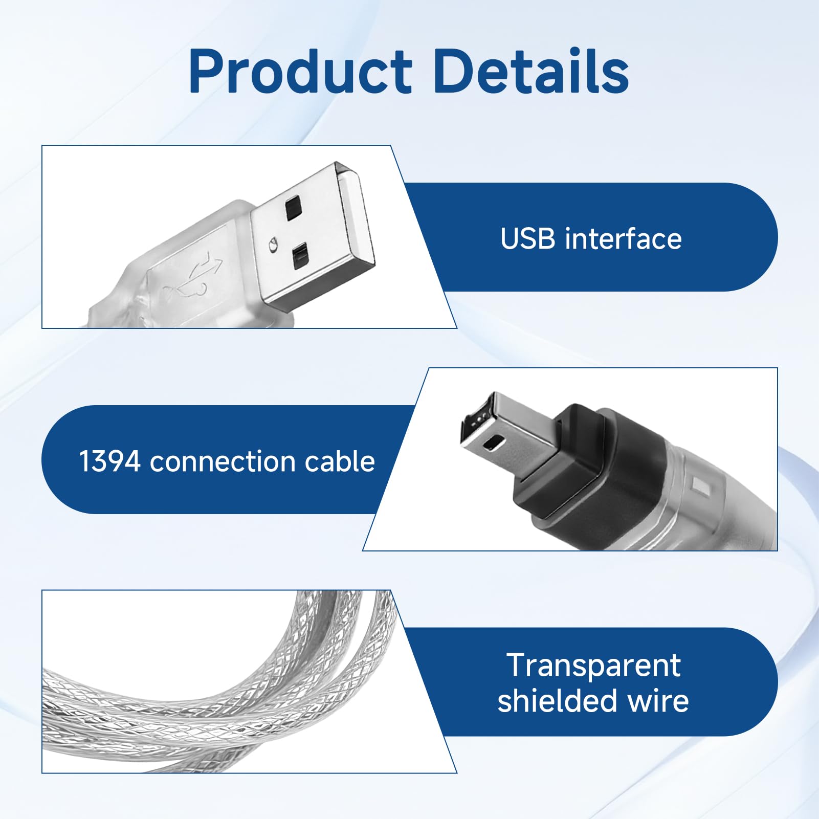 Cavo Adattatore USB USB Firewire,Cavo IEEE 1394 a USB,Può essere utilizzato per la trasmissione di dati audio e video,Può essere utilizzato con la maggior parte delle telecamere DV
