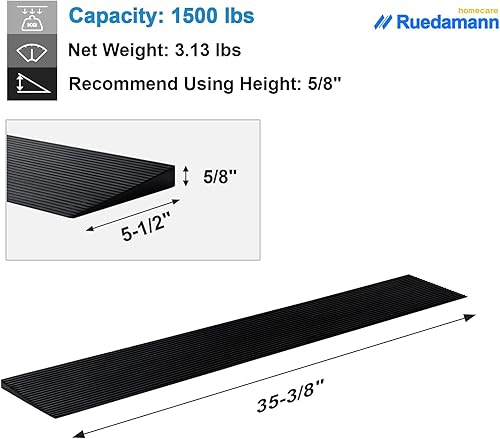 Miniatura 2 de Ruedamann Rampa de umbral de elevación de 0.6 pulgadas, capacidad de 1500 libras, 35.4 pulgadas de ancho de goma natural para silla de ruedas, rampa