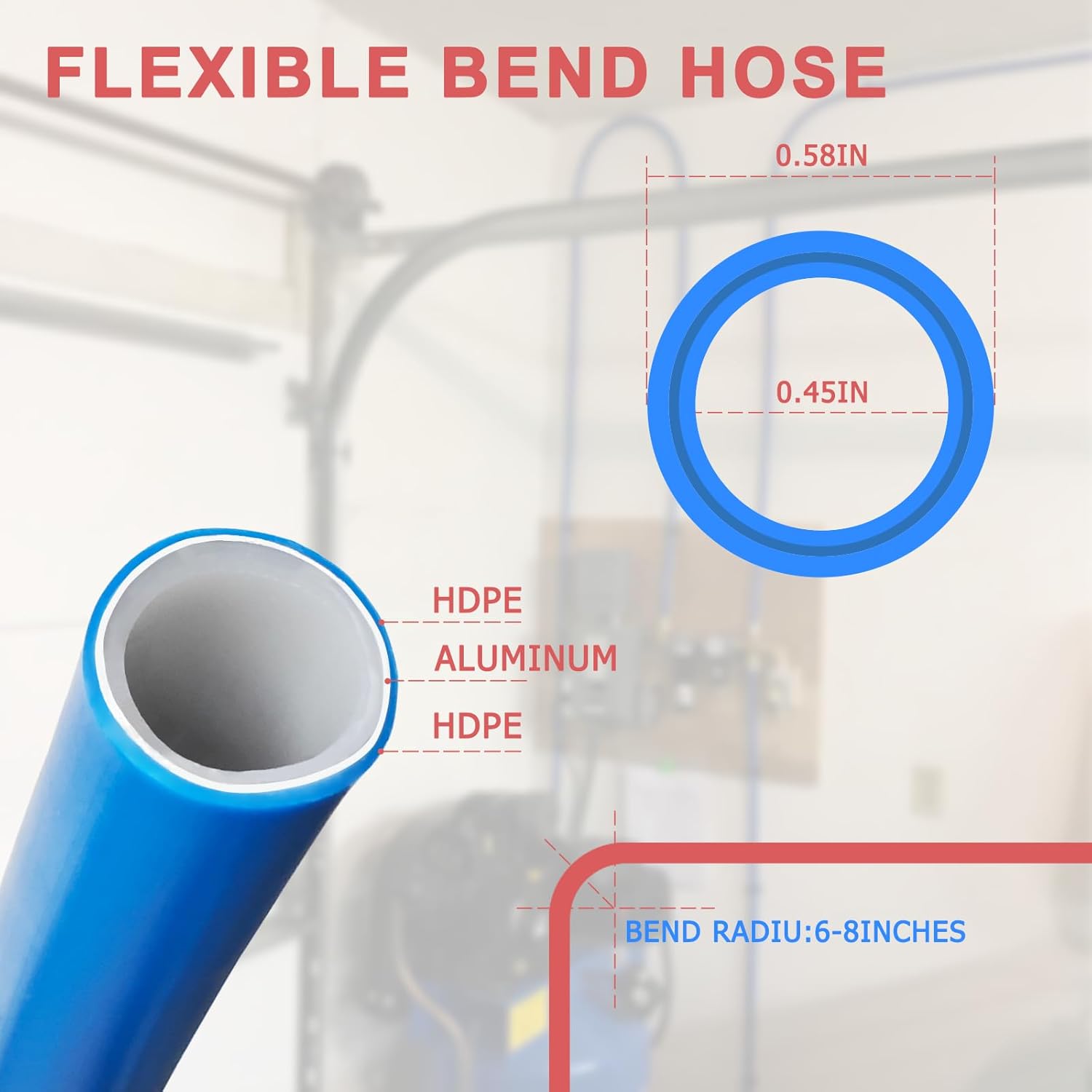 Air compressor fitting Kit 1/2 "x 100 ft. Air piping system Air compressor fitting kit with hose, connector, block, clamp - Image 3