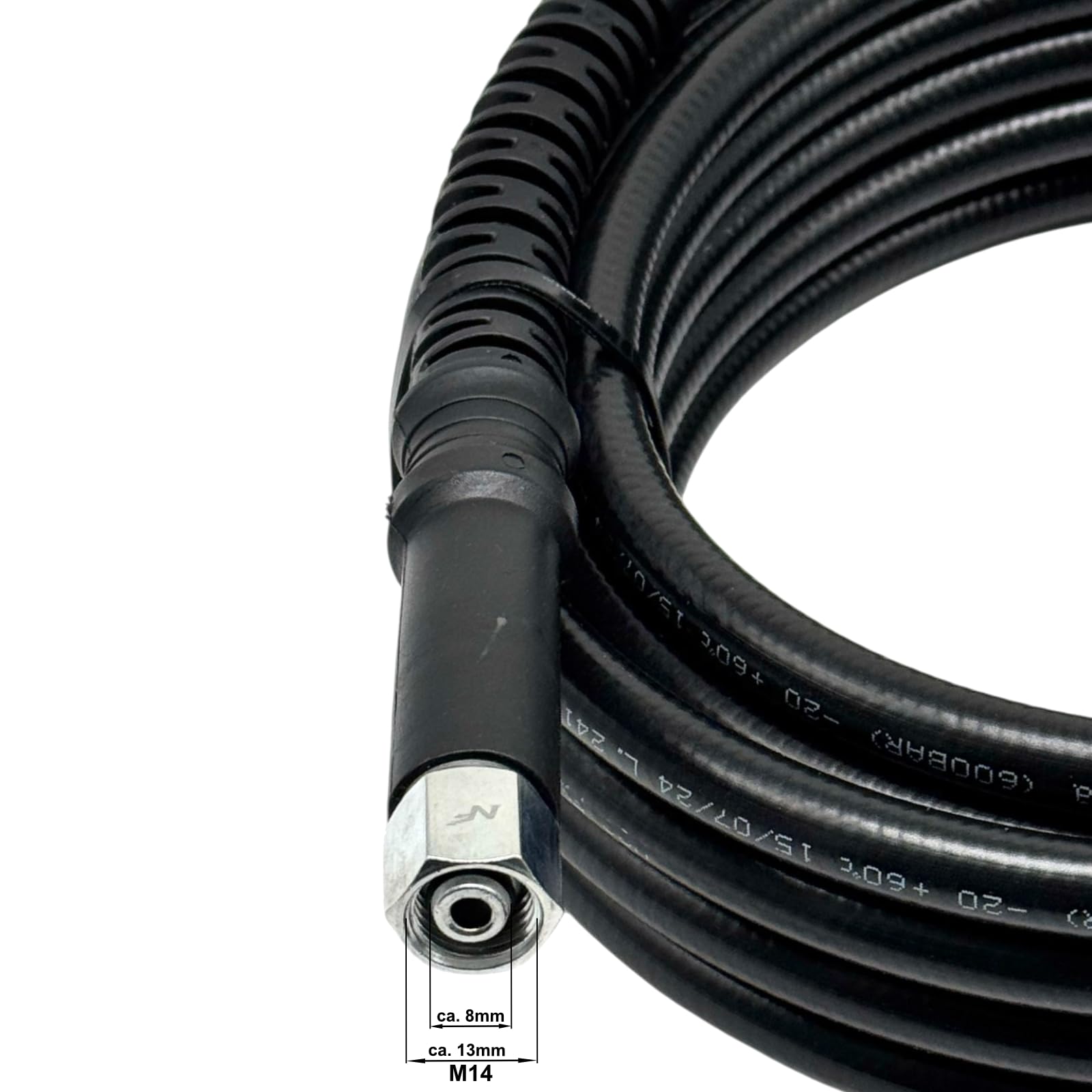 Tuyau haute pression DN6 200 bar M22 x 1,5 IG 14 mm, mandrin sur M14 IG, tuyau de rechange, pour nettoyeur haute pression compatible avec les appareils Kärcher – M&M Smartek (15 mètres)