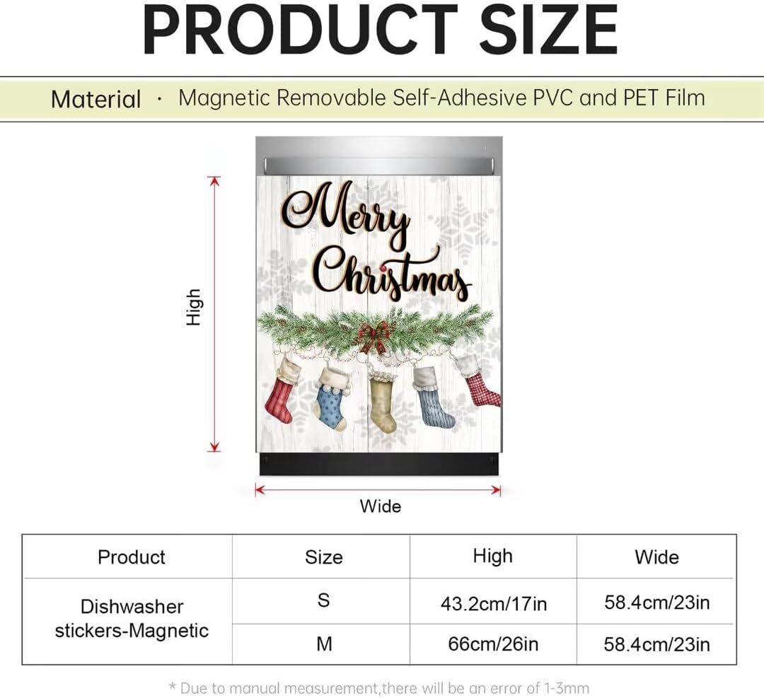 Merry Christmas Magnet Dishwasher Full Door Cover Kitchen Decoration, Christmas Stockings Dishwasher Vinyl Panels Decal Magnetic Cover for Dishwasher Refrigerator, Magnetic 23" x 26"