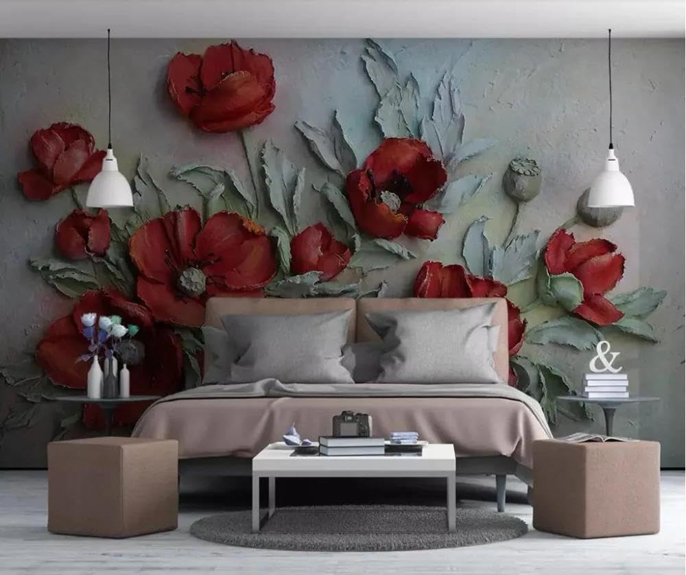 Papier peint murale maison chambre salon ILIYA fond mur tissu non tissé rouge 3d