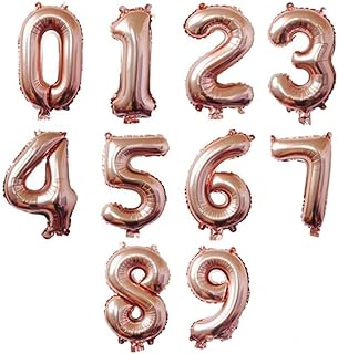 AnnoDeel 10 pcs 16inch Number Rose Gold Mylar Balloons, 0~9 Rose Gold Foil Balloons for Birthday Wedding Party Decorations...