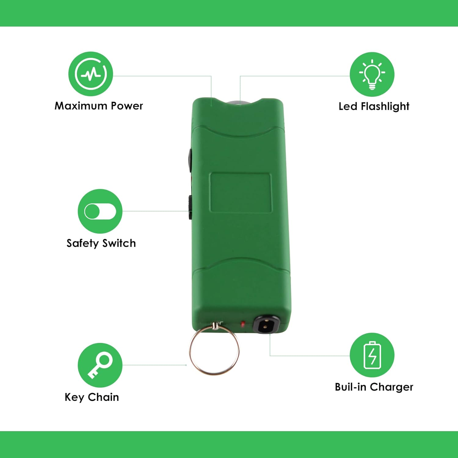Magihome Green Mini Stun Gun Flashligh Less Lethal Tazor Stun Stick Ungun Taxer Self Defense Keychain for Women Stun Fun Like Stun Baton Tasyer Pistola Electrica Defensa USB Recharge, ShipFreeInt'l : Sports & Outdoors