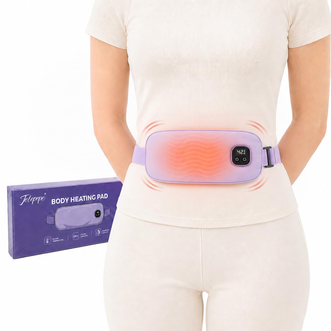 Wärmegürtel Periode, 5000mAh Perioden Wärmegürtel für Krämpfe, 3 Wärmestufen&Vibrationsmassage, 11x140cm Kabellos Heizgürtel für Periode-Bauch und -Rücken, Geschenk für Frauen und Mädchen (Lila)