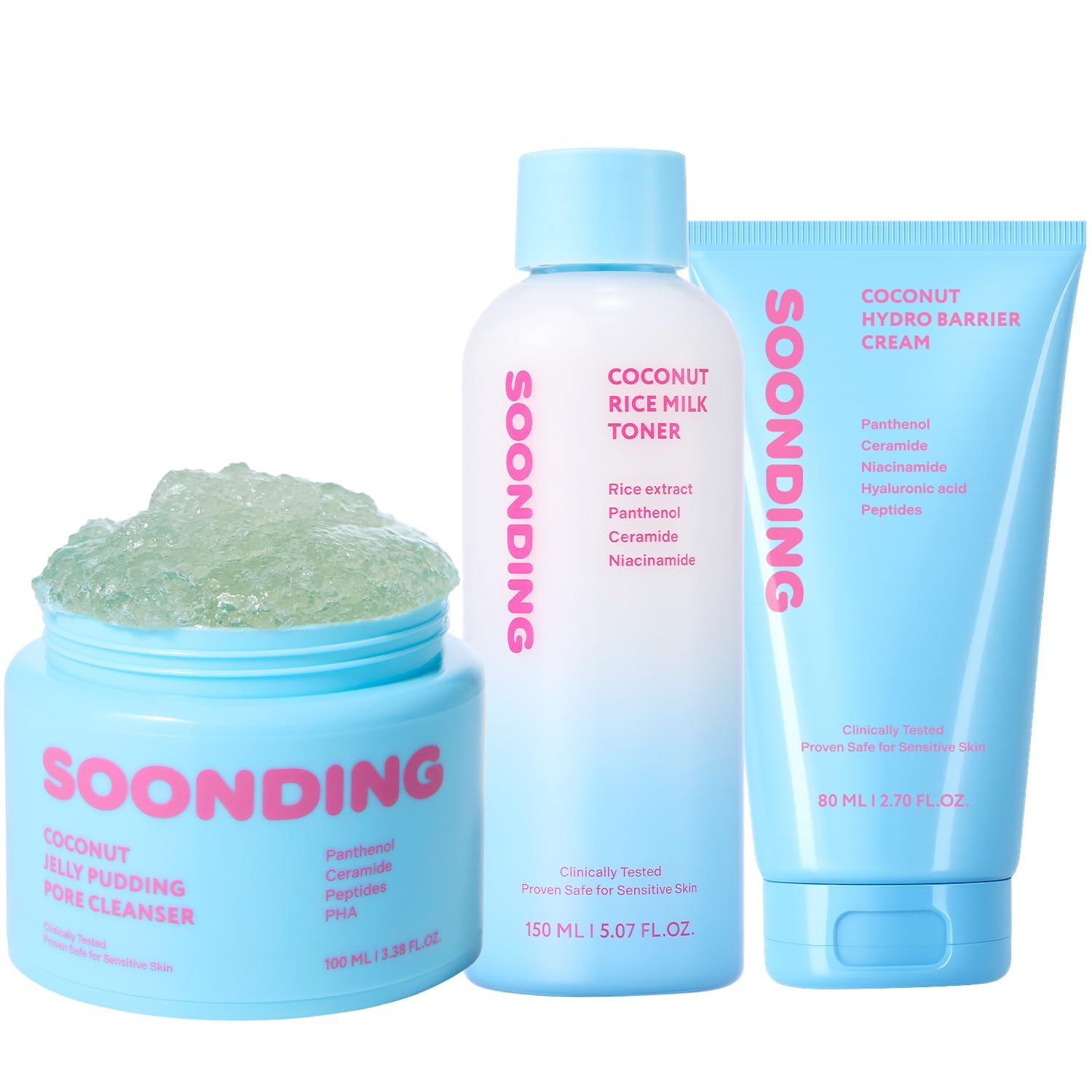 K-Beauty Glass Skin Trio - Jelly Pudding Pore Cleanser 100ml, Rice Milk Toner, Barrier Cream