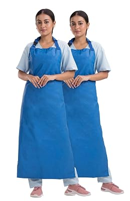 HOSPRIQS Reusable Waterproof Front Apron For Hospital & Home Use Tie-Type | Size - 45”x23” | Sky-Blue (Pack Of 2)