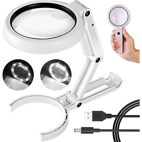 Magnifying Glass with Light and Stand, 30X 10X Foldable Handheld Large Magnifying Glass LED Illuminated Magnifier for Seniors Reading, Close Work, Inspection, Coins, Jewelry, Exploring