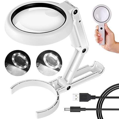 Magnifying Glass with Light and Stand, 30X 10X Foldable Handheld Large Magnifying Glass LED Illuminated Magnifier for Seniors Reading, Close Work, Inspection, Coins, Jewelry, Exploring