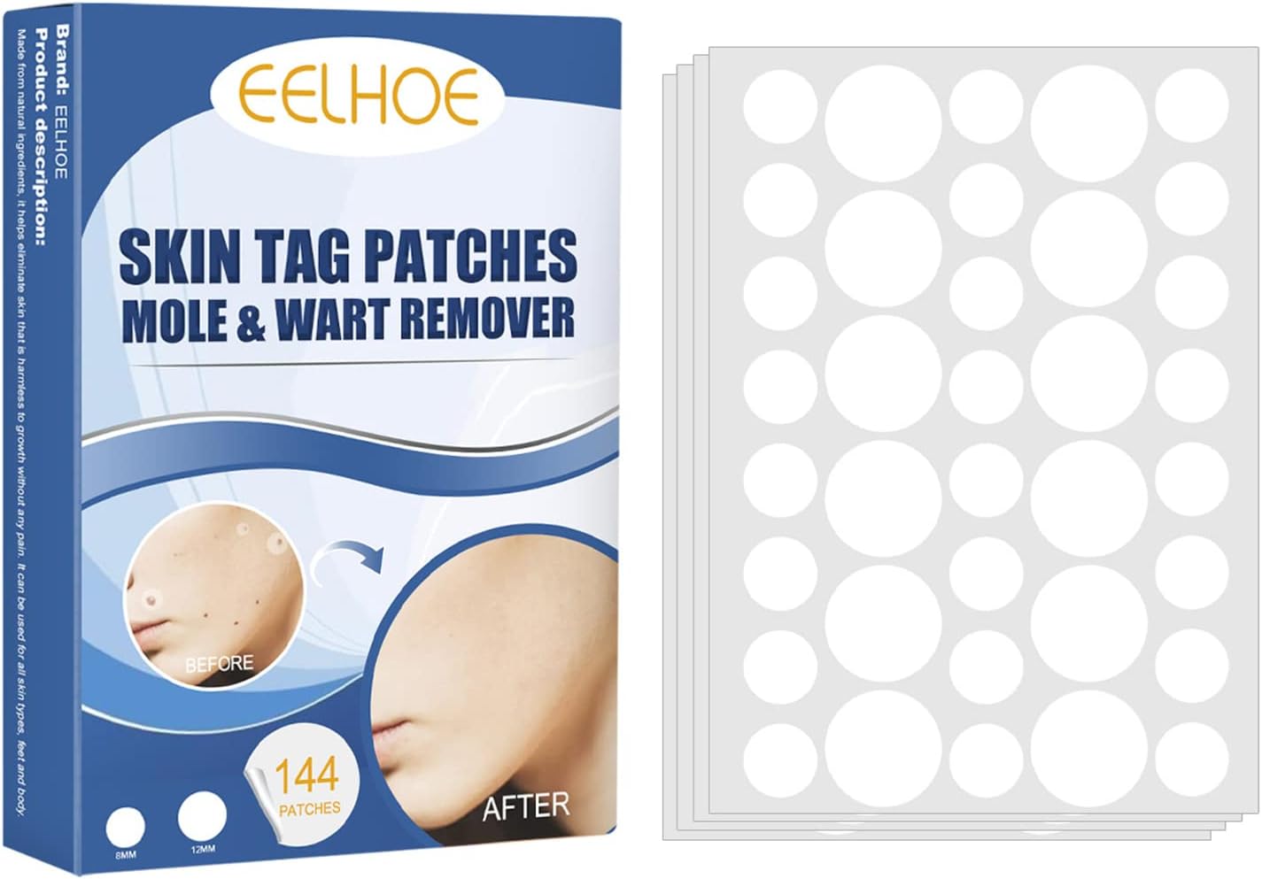 Pepisky 144Pcs Skin Tag Patches Mole Wart Remover Natural Ingredients Soften Keratin Painless Removal