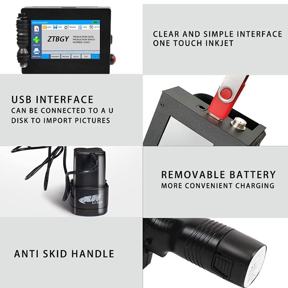 Draagbare Imprimante à jet d'encre intelligente, 600 Dpi, haute définition, imprimante sans fil, logo, barre, code, carte, datum, avec écran tactile HD LED 4,3"