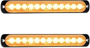 RIGIDON 2 Pack LED Emergency Strobe 12 LED Amber Surface Mount Flashing Strobe Lights for Truck Car Grille Off-Road Warning Emergency Flashing Lights