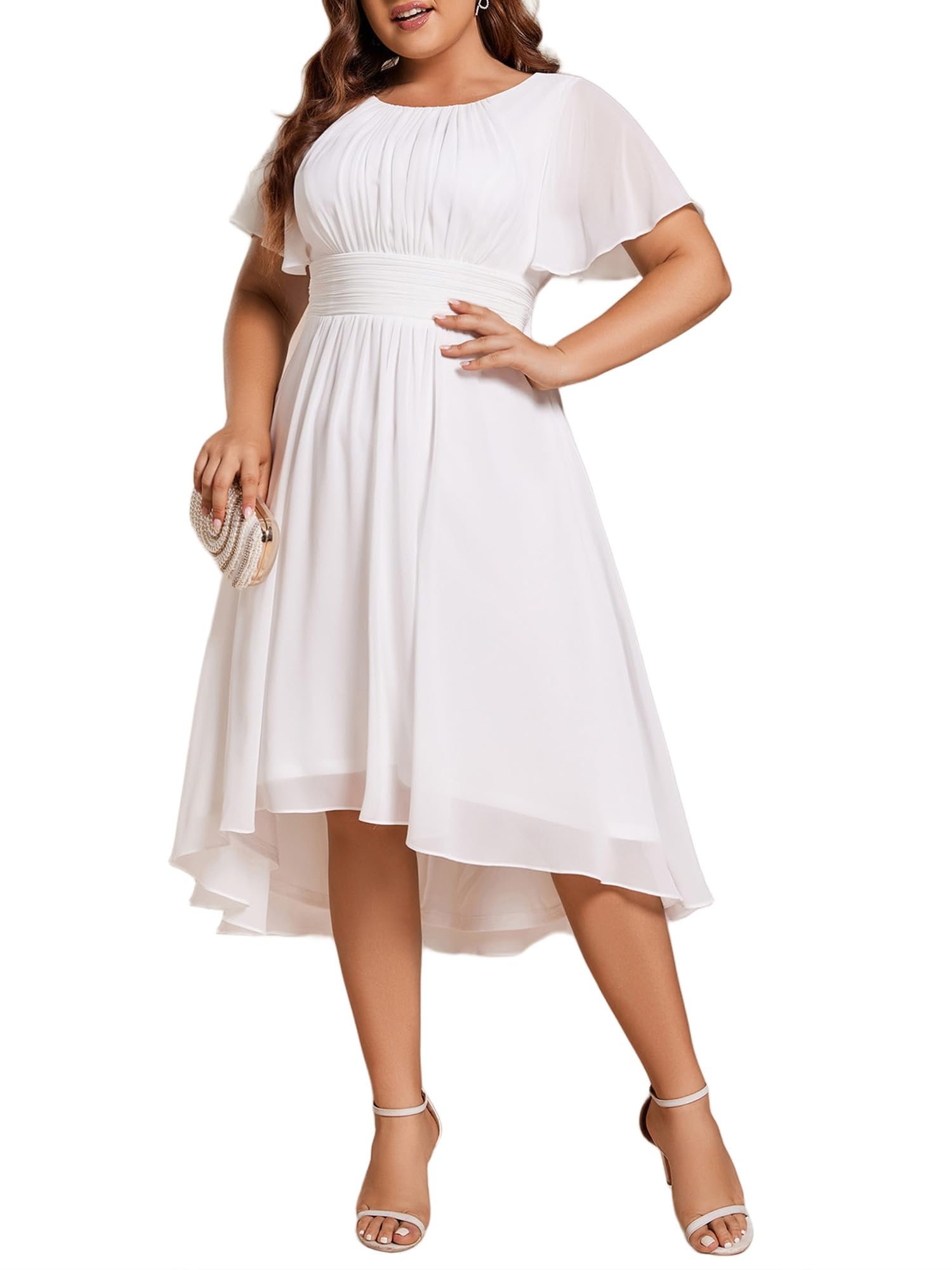 Ever-Pretty Women's Chiffon High Low Plus Size Cocktail Wedding Guest Dress