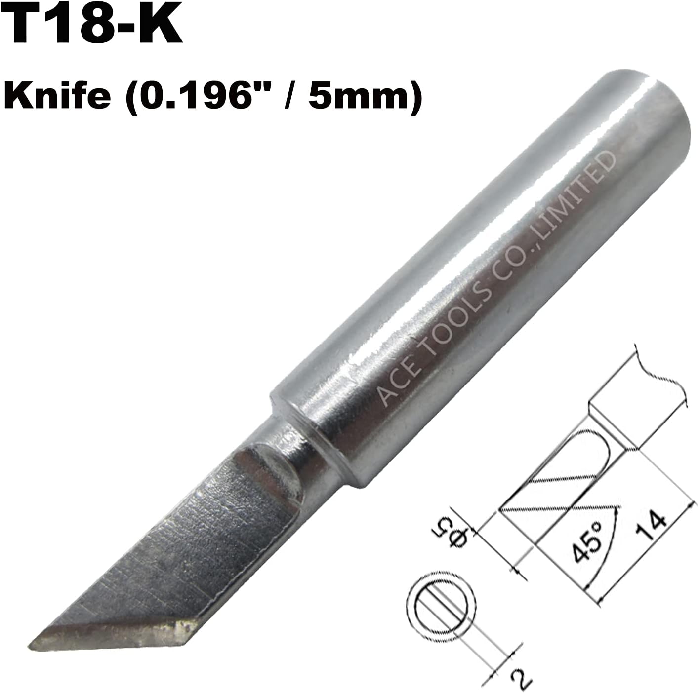 T18-K Knife 0.196" / 5mm Soldering Tip for FX-888 FX-888D FX-8801 FX-600 Baku 878-L2 FX888 FX888D FX8801 FX600 ACE Brand Solder Iron Tips (5)