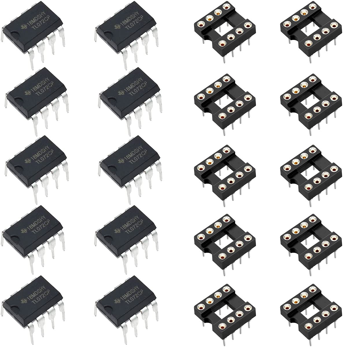 12 pcs TL072CP DIP8 Delay Op Amps Operational Amplifier TL072 DIP TL072CN Op Amps Dual Low Noise IC Chips with DIP IC Chip Socket Adaptor