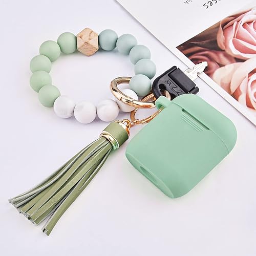 Vista 6 de Filoto Compatible con Airpod, bonita funda para Apple Airpod 2/1 para mujeres y niñas, funda protectora de silicona con llavero y pulsera