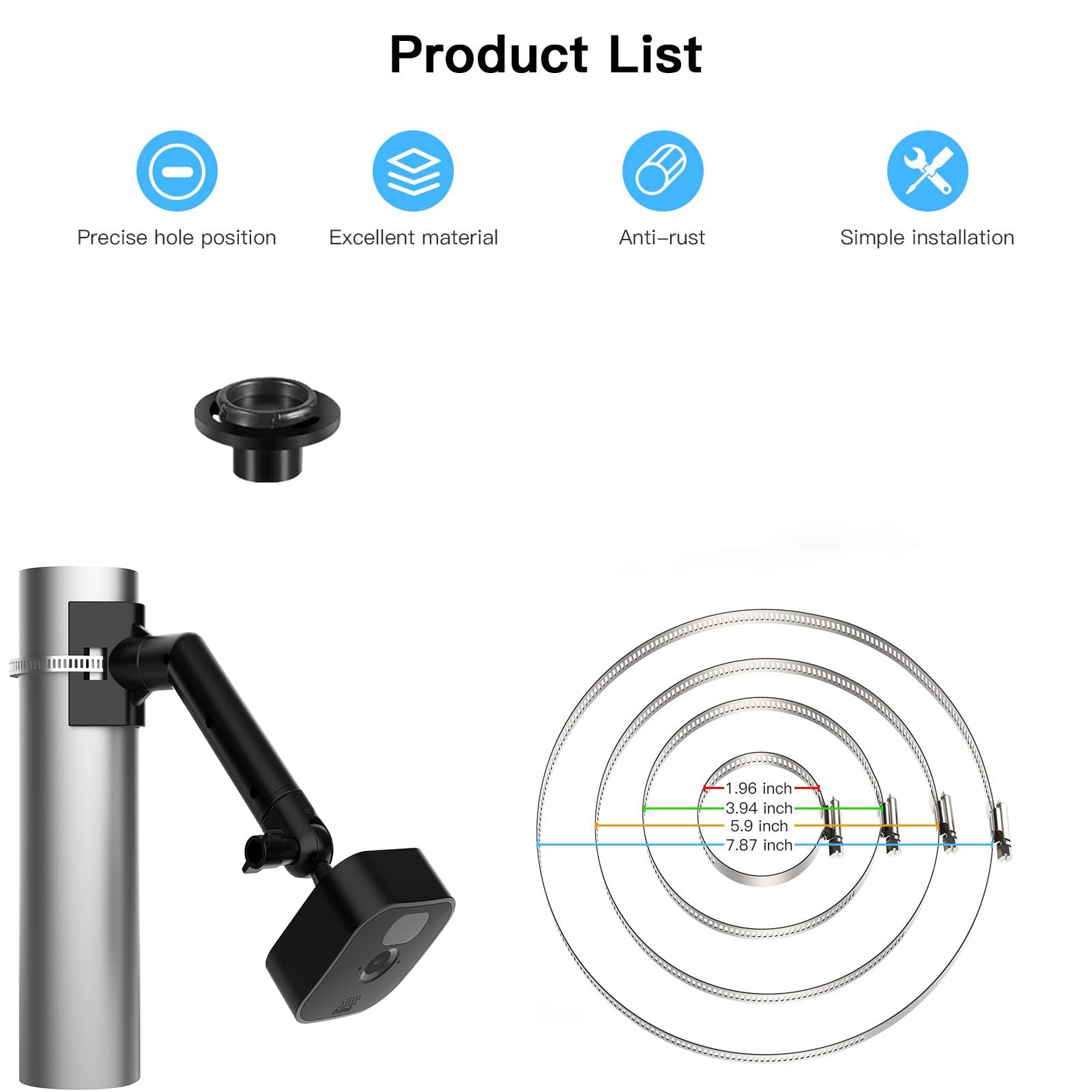 Blink Camera Pole Mounting Bracket,Compatible with Blink Outdoor (4th &3rd Gen), 360 Degree Adjustable Adjustable Pipe Clamp Mount for Blink Camera System