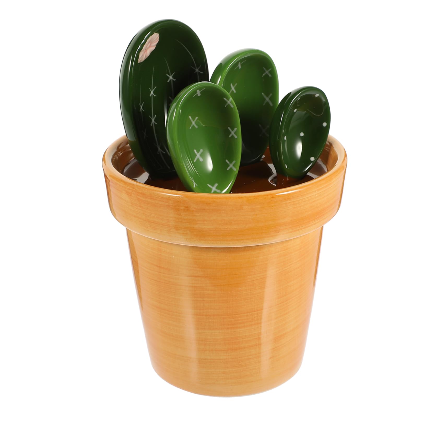 Healifty Cucharas Medidoras de Cocina Cactus Cerámica 5 Piezas Base Soporte Ergonómicas para Medir Azúcar Sal Leche en Polvo Utensilios para Hornear y Cocinar
