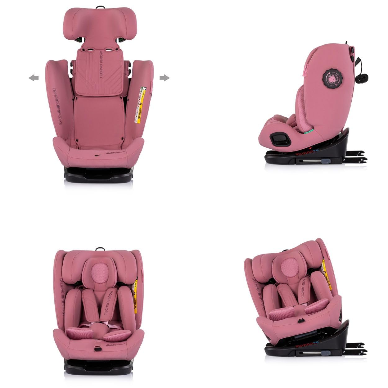 Chipolino Kindersitz Techno iGROW i-Size (40-150cm) Isofix Top Tether Kopfstütze rosa